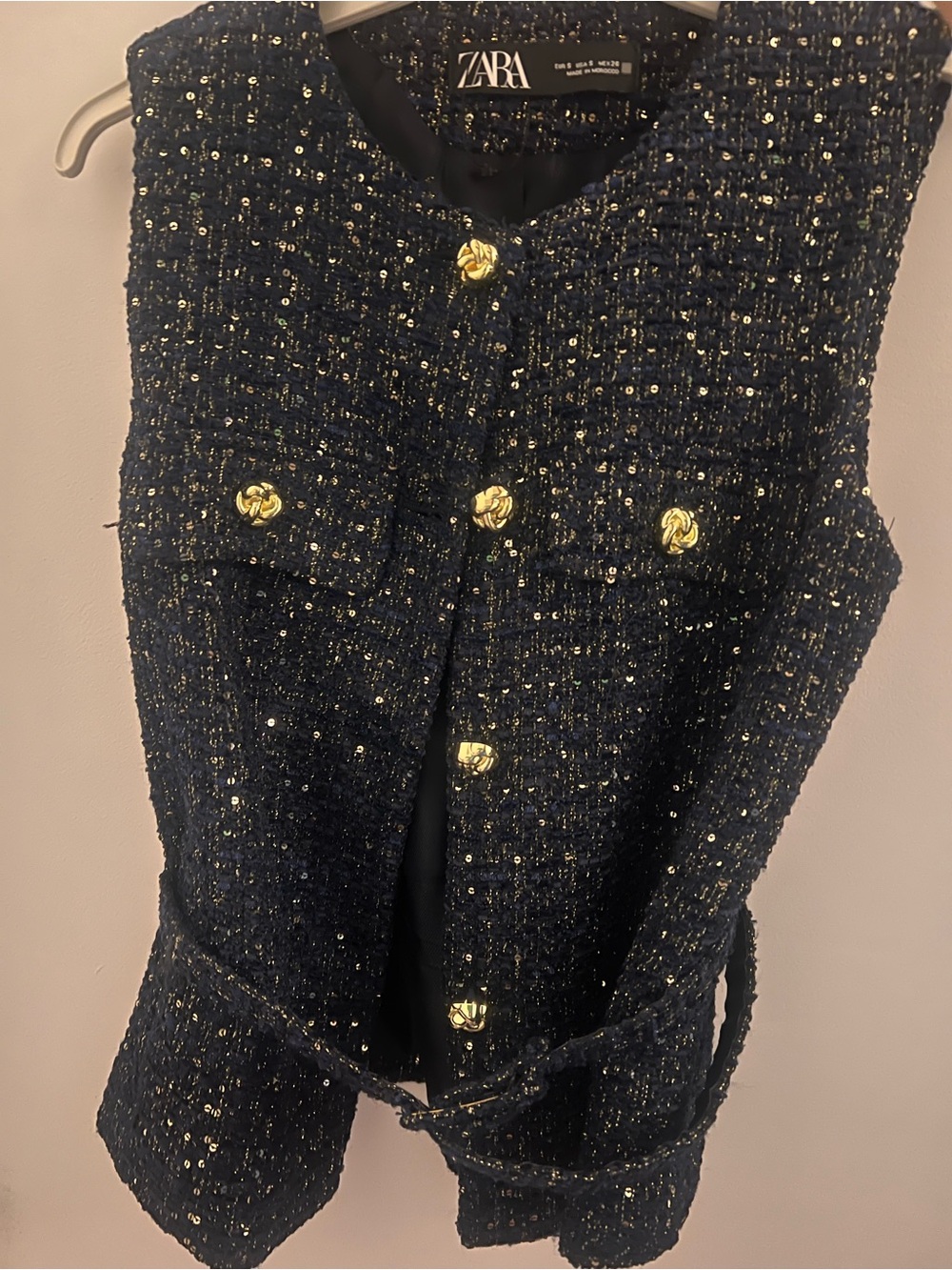 Zara Navy Tweed Jacket with Gold Buttons